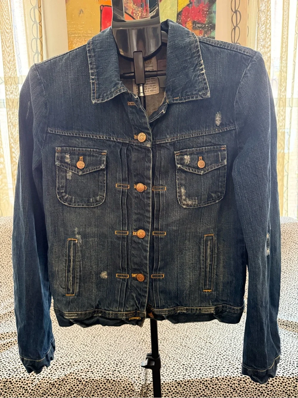 J. Crew Vintage Dark Blue Distressed Denim Jacket